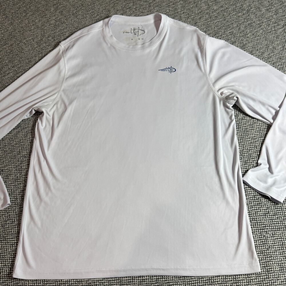 Reel Life Mens White Long Sleeve Fishing Shirt American Flag Lure Graphic Size M